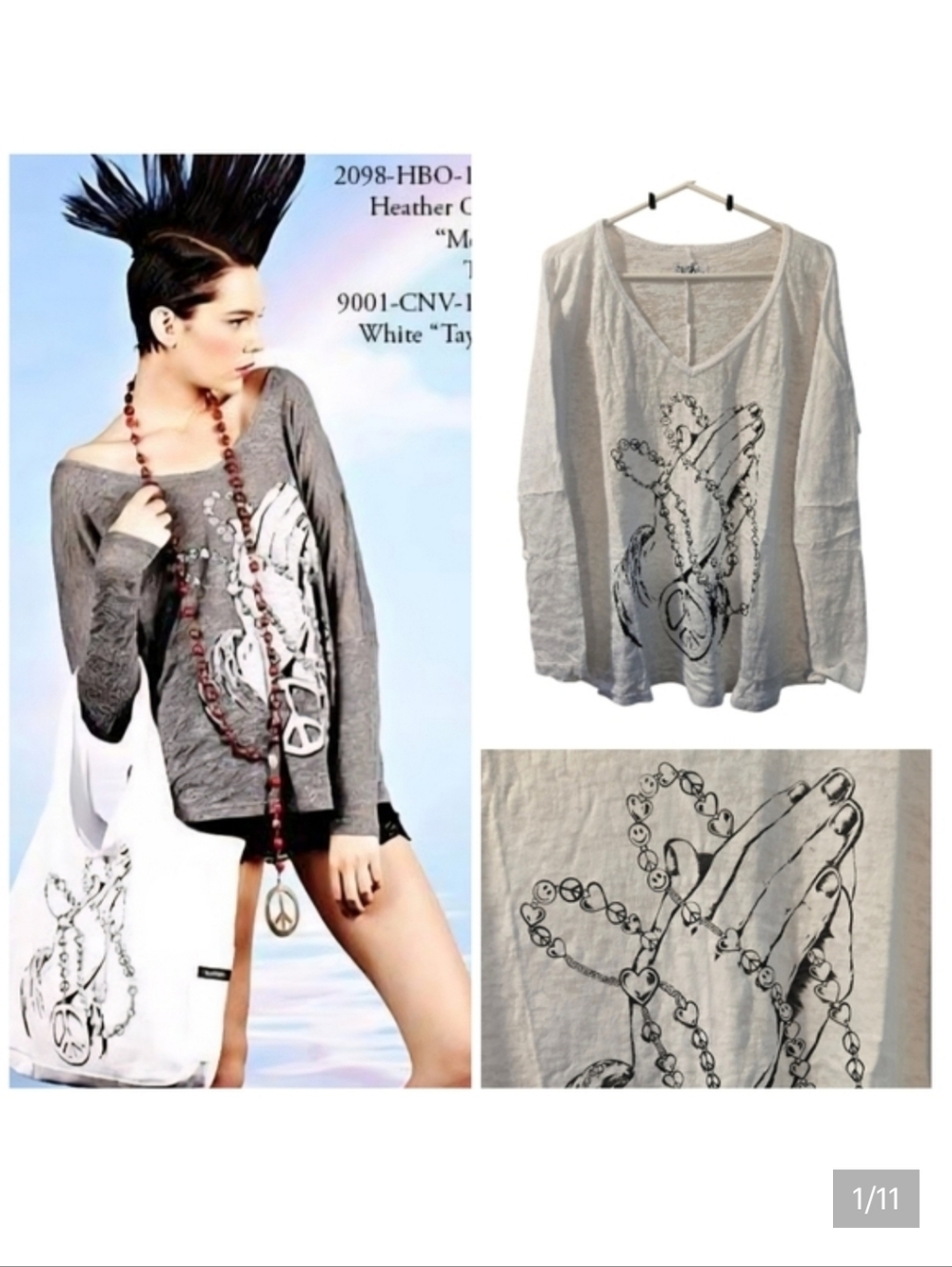 Lauren Moshi WHITE Mona 4 Peace burnout shirt